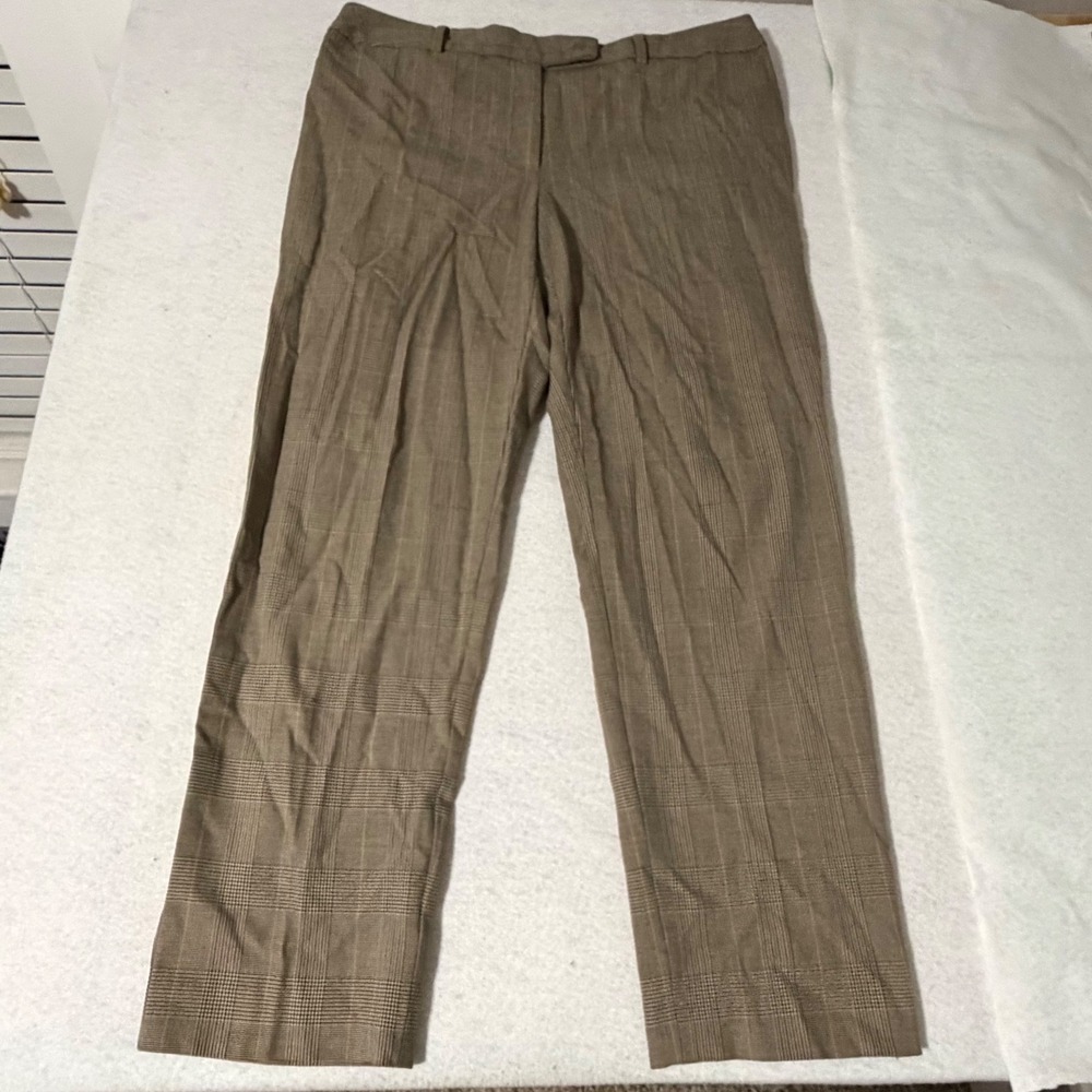 Talbots 14WP Brown Glen Plaid High Waist Straight Leg Pants Career Trousers
